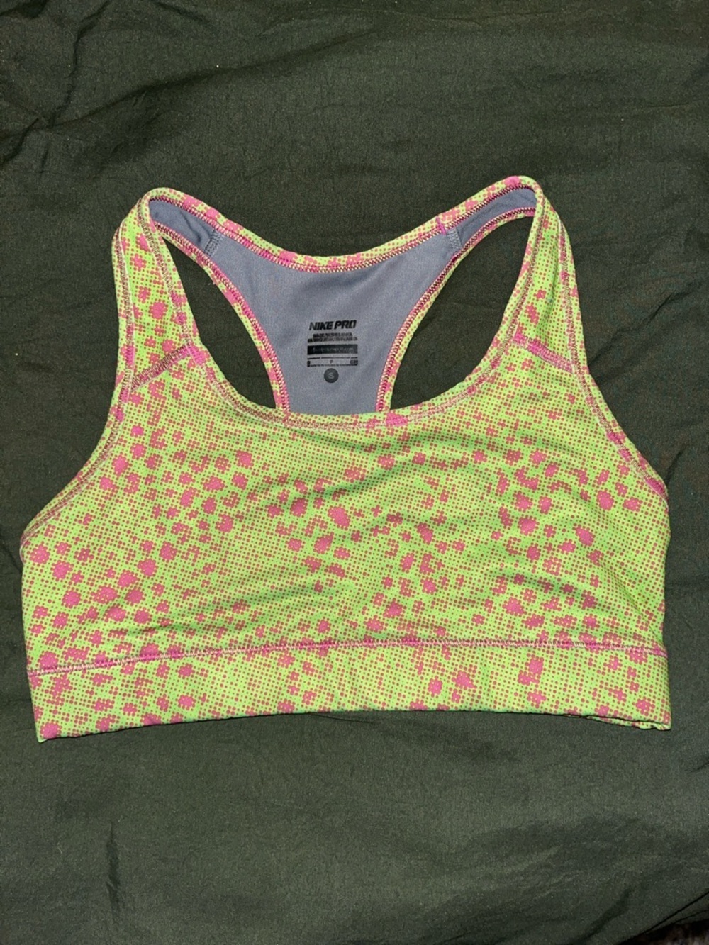 Nike Neon Green & Pink Printed Racerback Sports Bra